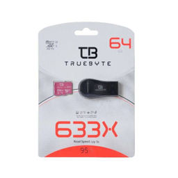 کارت حافظه microSD XC تروبایت (Truebyte) مدل 633X-A2-V30 کلاس 10 استاندارد UHS-I U3 سرعت 95MBps ظرفیت 64GB+کارت خوان بسته 5 عددی