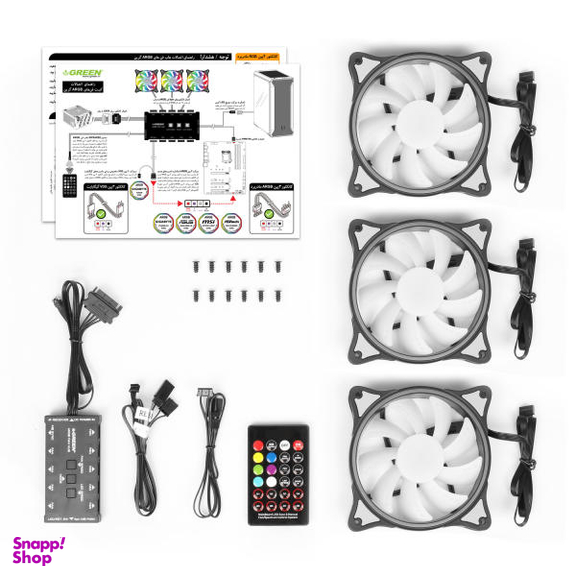 فن کیس گرین مدل HURACAN FAN GFK120M-ARGB بسته 3 عددی
