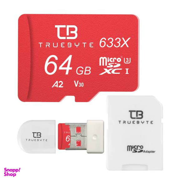 کارت حافظه microSD XC تروبایت مدل 633X-A2-V30 کلاس 10 استاندارد UHS-I U3 سرعت 95MBps ظرفیت 64 گیگابایت با کارت‌خوان