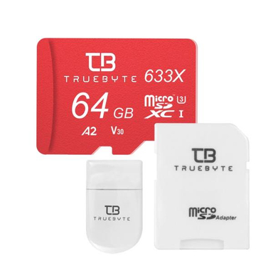 کارت حافظه microSD XC تروبایت مدل 633X-A2-V30 کلاس 10 استاندارد UHS-I U3 سرعت 95MBps ظرفیت 64 گیگابایت با کارت‌خوان