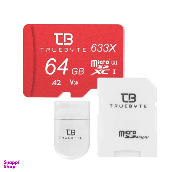 کارت حافظه microSD XC تروبایت مدل 633X-A2-V30 کلاس 10 استاندارد UHS-I U3 سرعت 95MBps ظرفیت 64 گیگابایت با کارت‌خوان