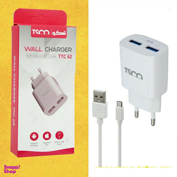 شارژر دیواری تسکو (Tsco) مدل TTC 62 به همراه کابل شارژ microUSB