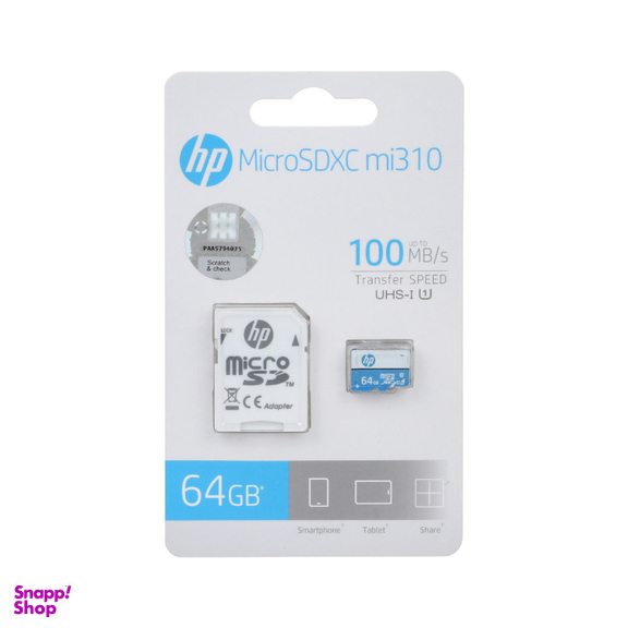 کارت حافظه microSDHC اچ پی مدل mi310 کلاس 10 استاندارد UHS-I U1 به همراه آداپتور SD ظرفیت 64 گیگابایت