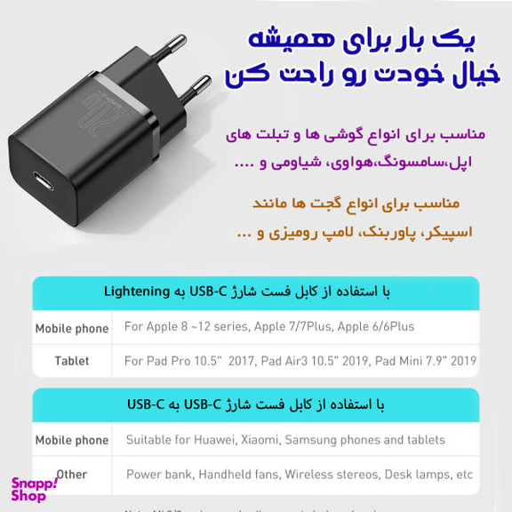 شارژر دیواری باسیوس مدل Quick Charger 20W