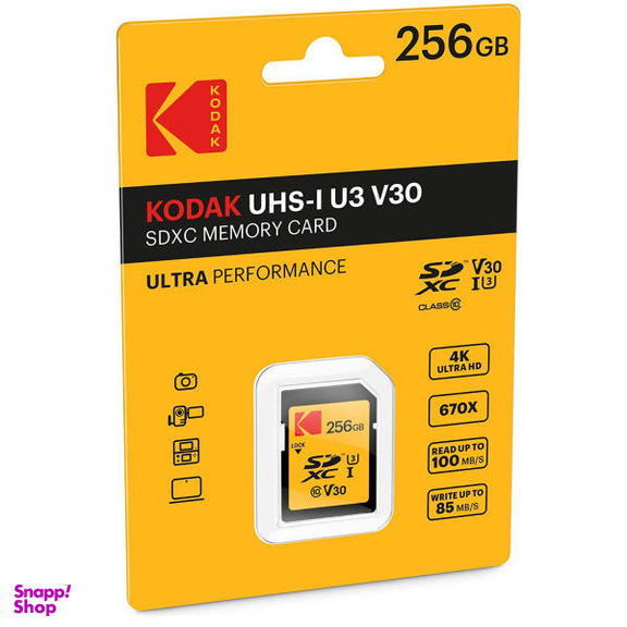 کارت حافظه SDXC کداک (Kodak) مدل A1 - V30 کلاس 10 استاندارد UHS-I U3 سرعت 100mbps ظرفیت 256 گیگابایت