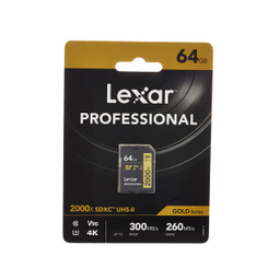 کارت حافظه SDXC لکسار (Lexar) مدل GOLD کلاس 10 استاندارد UHS-II U3 سرعت 300MBps 2000X ظرفیت 64 گیگابایت