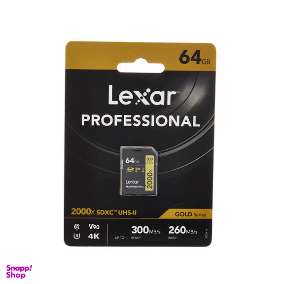 کارت حافظه SDXC لکسار (Lexar) مدل GOLD کلاس 10 استاندارد UHS-II U3 سرعت 300MBps 2000X ظرفیت 64 گیگابایت