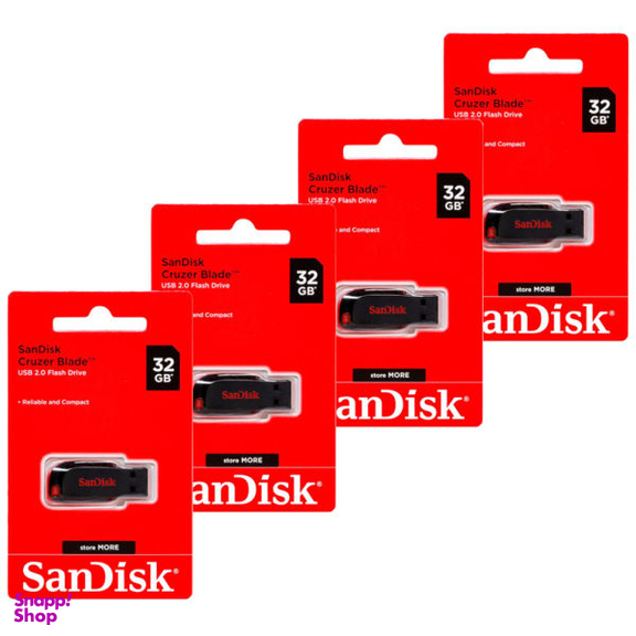فلش مموری سن دیسک (SanDisk) مدل Cruzer Blade CZ50 ظرفیت 32 گیگابایت بسته 4 عددی