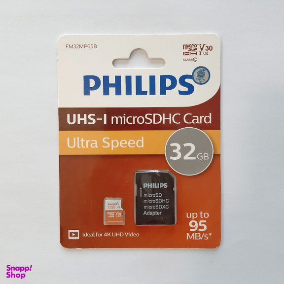 کارت حافظه microSDHC فیلیپس مدل V30 کلاس 10 استاندارد UHS-I سرعت 95MBps ظرفیت 32 گیگابایت به همراه آداپتور SD