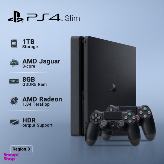 کنسول بازی سونی (Sony) مدل Playstation 4 Slim ریجن 3 کد CUH-2218B ظرفیت 1 ترابایت با 2 دسته بازی