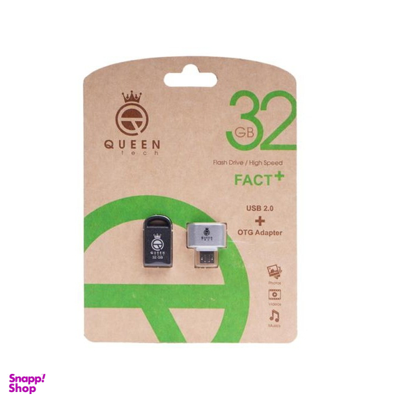فلش مموری کویین تک (Queen Tech) مدل Fact Plus ظرفیت 32GB به همراه مبدل Otg