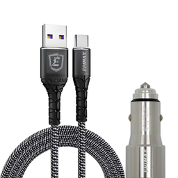 شارژر فندکی اپی مکس (Epimax) مدل EU-25 به همراه کابل تبدیل USB به USB-C مدل EC-08