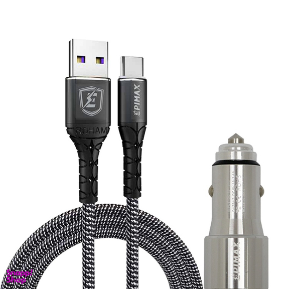 شارژر فندکی اپی مکس (Epimax) مدل EU-25 به همراه کابل تبدیل USB به USB-C مدل EC-08