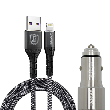 شارژر فندکی اپیمکس مدل EU-25 به همراه کابل تبدیلUSB به لایتنینگ مدل EC-09