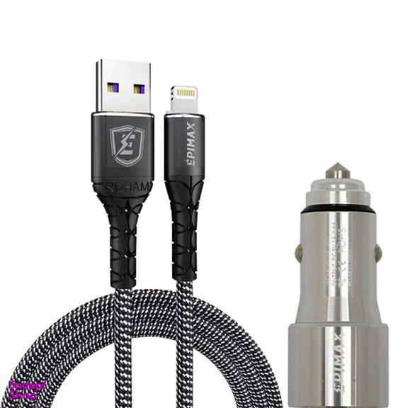 شارژر فندکی اپیمکس مدل EU-25 به همراه کابل تبدیلUSB به لایتنینگ مدل EC-09