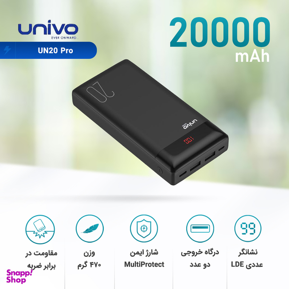 شارژر همراه یونیوو (Univo) مدل Un20 Pro ظرفیت 20000mAh