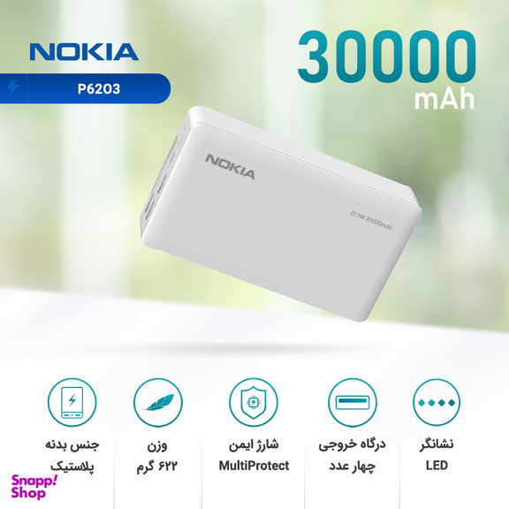 شارژر همراه نوکیا مدل P62O3 ظرفیت 30000MAh