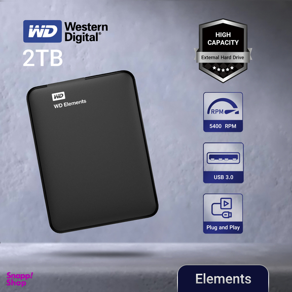 هارد اکسترنال وسترن دیجیتال (Western Digital) مدل Elements ظرفیت 2 ترابایت