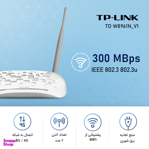مودم روتر ADSL2 Plus تی پی لینک مدل TD W8961N_V1 بی‌سیم N300