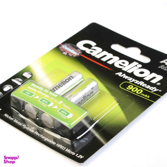 باتری نیم قلمی قابل شارژ کملیون (Camelion) مدل Always Ready ظرفیت 900 میلی آمپر 2 عددی رنگ سفید