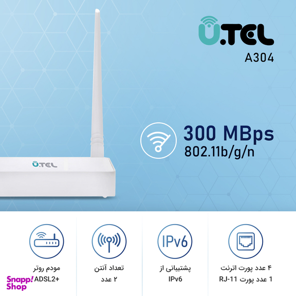 مودم روتر ADSL2 Plus بی سیم یوتل مدل A304