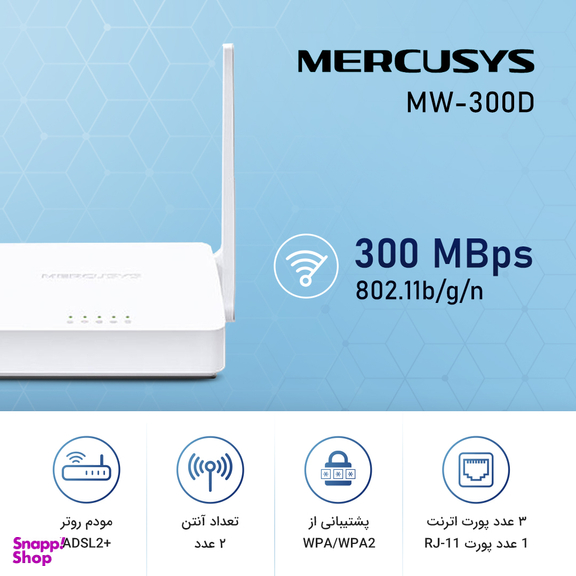مودم روتر ADSL2 بی‌ سیم مرکوسیس مدل MW-300D