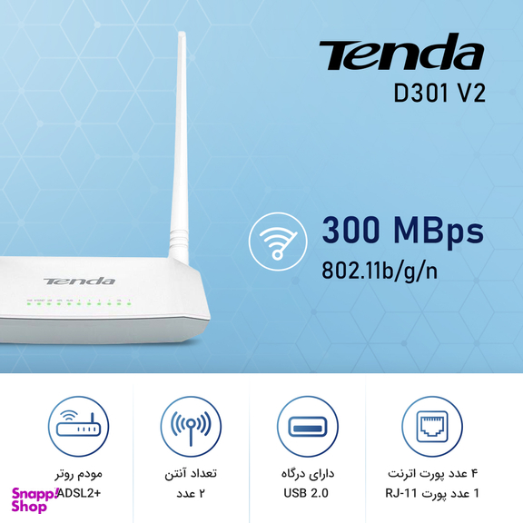 مودم روتر ADSL2 Plus تندا مدل D301 V2