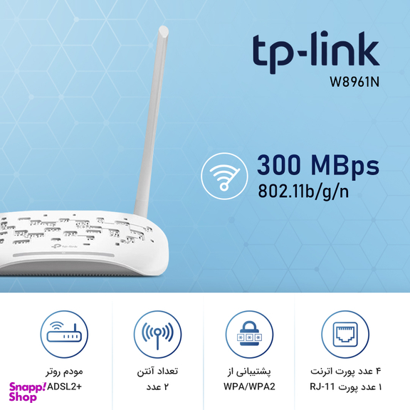 مودم روتر بی‌سیم ADSL2 Plus تی پی لینک مدل W8961N