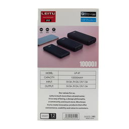 شارژر همراه لیتو (Leitu) مدل LP-27 ظرفیت 10000 میلی‌آمپر ساعت