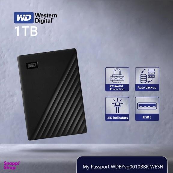 هارد اکسترنال وسترن دیجیتال مدل My Passport Wdbyvg0010Bbk-Wesn ظرفیت 1 ترابایت