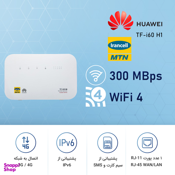 مودم 4G/TD-LTE ایرانسل (Irancell) مدل TF-i60 H1 همراه با سیم کارت دو قلو ایرانسل TD-LTE 4G