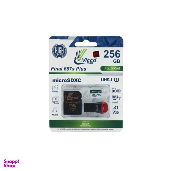 کارت حافظه microSDXC ویکومن مدل Final 667X کلاس 10 U3 سرعت 90MBps ظرفیت 256 به همراه کارت خوان