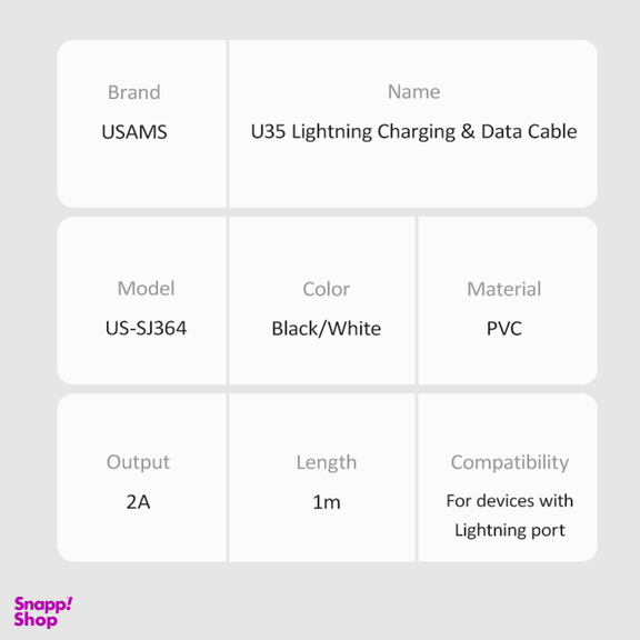 کابل تبدیل USB به لایتنینگ یوسمز (USAMS) مدل US-SJ364 U35 طول 1 متر