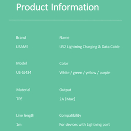 کابل تبدیل USB به لایتنینگ یوسمز مدل US-SJ434 U35 طول 1 متر