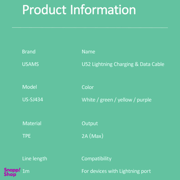 کابل تبدیل USB به لایتنینگ یوسمز مدل US-SJ434 U35 طول 1 متر