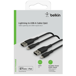 کابل تبدیل USB-A به لایتنینگ بلکین مدل CAA001bt1MBK2PK طول 1 متر مجموعه 2 عددی