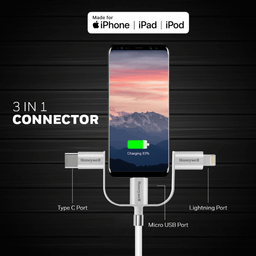 کابل تبدیل USB به MicroUSB/ لایتنینگ/Type-C هانیول مدل HC000041 طول 1٫2 متر