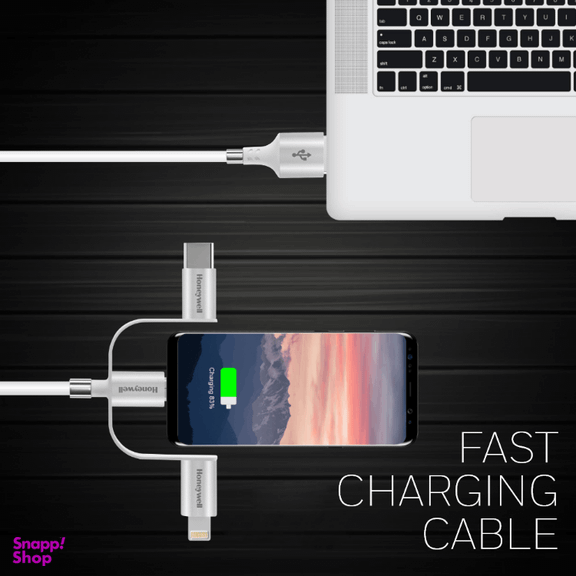 کابل تبدیل USB به MicroUSB/ لایتنینگ/Type-C هانیول مدل HC000041 طول 1٫2 متر