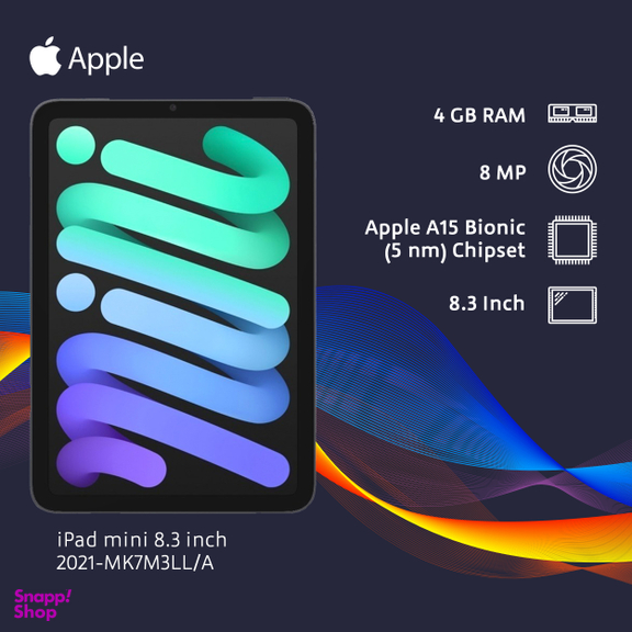 تبلت اپل (Apple) مدل iPad Mini 8.3 Inch 2021-Mk7M3Ll.A ظرفیت 64 گیگا بایت و 4 گیگا بایت رم