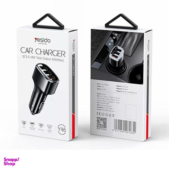 شارژر فندکی 3 پورت فست شارژ یسیدو (Yesido) مدل Y46