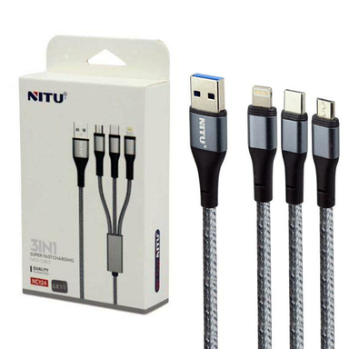 کابل 3سر 3in1 سوپر فست شارژ نیتو (Nitu) مدل NC124 طول 1.2 متر 3 آمپر