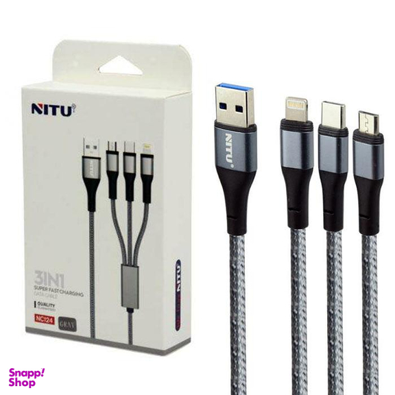 کابل 3سر 3in1 سوپر فست شارژ نیتو (Nitu) مدل NC124 طول 1.2 متر 3 آمپر
