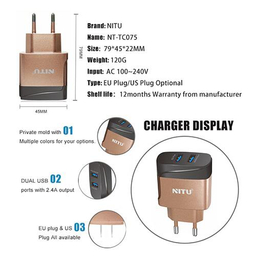 شارژر دیواری نیتو (Nitu) مدل NT-TC75 همراه با کابل MicroUsb