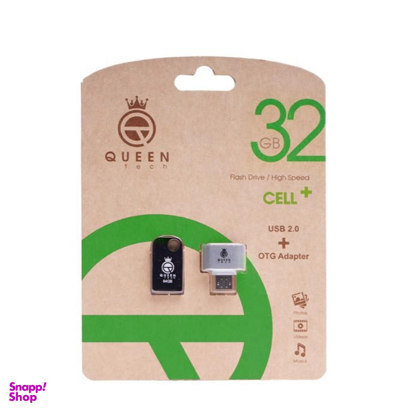 فلش مموری کویین تک (Queen Tech) مدل Cell Plus ظرفیت 32 گیگابایت به همراه مبدل Otg