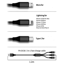 کابل تبدیل USB به MicroUSB / USB-C / لایتنینگ پاواریال (Pavareal) مدل DC66 طول 1٫2 متر