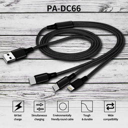 کابل تبدیل USB به MicroUSB / USB-C / لایتنینگ پاواریال (Pavareal) مدل DC66 طول 1٫2 متر
