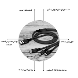 کابل تبدیل USB به MicroUSB / USB-C / لایتنینگ پاواریال (Pavareal) مدل DC66 طول 1٫2 متر