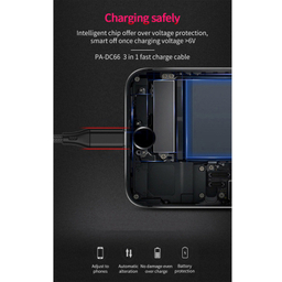 کابل تبدیل USB به MicroUSB / USB-C / لایتنینگ پاواریال (Pavareal) مدل DC66 طول 1٫2 متر