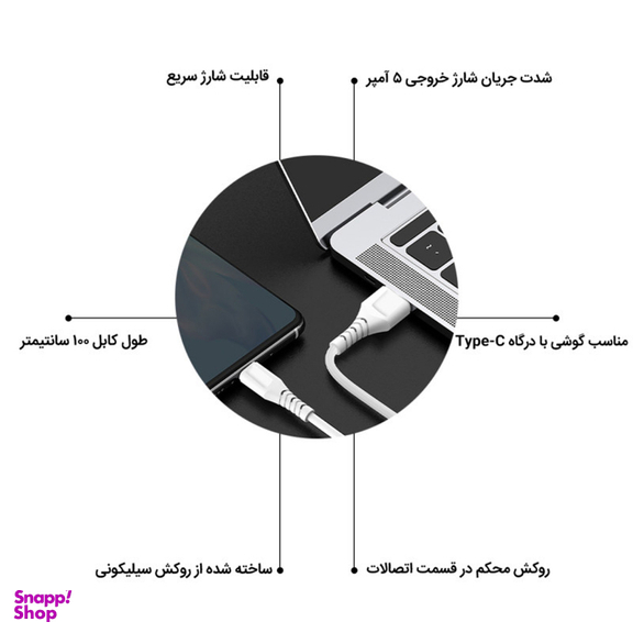 کابل تبدیل USB به USB-C پاواریال (Pavareal) مدل DC-06C طول 1 متر