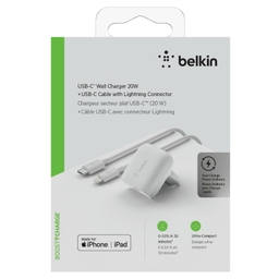 شارژر دیواری شارژ سریع بلکین (Belkin) مدل WCA003vf04WH به همراه کابل لایتنینگ